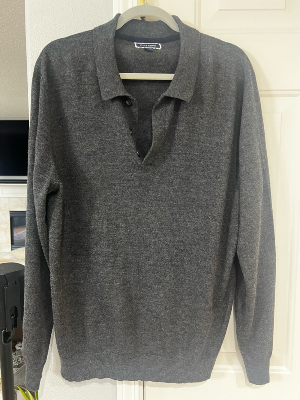 Club Room Men's Charcoal Gray Merino Wool Blend Polo-Style Sweater XL